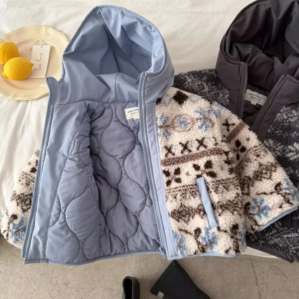 Boys Thickened Coat Winter New Children's Cotton Clothes Baby Hooded Jacquard Warm Jacket