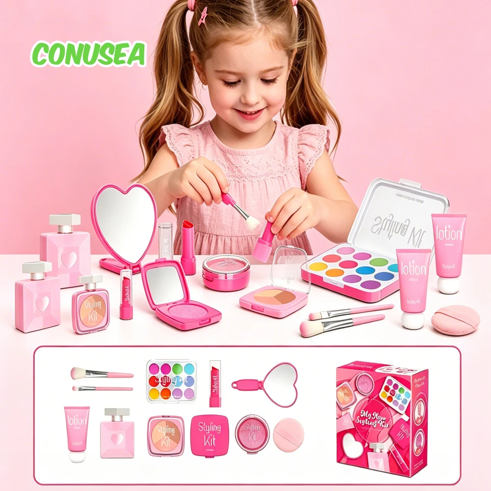 Child Girl Makeup Career Role Play Toys Play Makeup Toys Simulated Pretend Play Cosmetics Lipstick Powder Blusher Sets for Kids