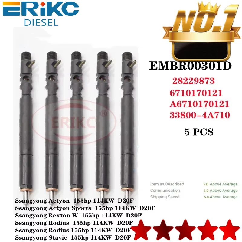 ERIKC 5 PCS EMBR00301D Fuel Dispenser Injector EMBR 003 01D OEM 6710170121/A6710170121 FOR Ssangyong Actyon  155hp 114KW  D20F