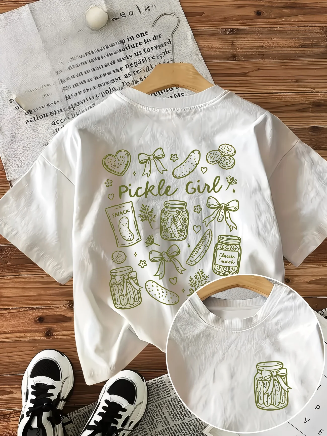 Camiseta Estética Pickle Girl con Gráfico de Lazo Coquette, Camiseta de Verano de Manga Corta, Kawaii Harajuku, Moda Urbana, Tops para Mujer