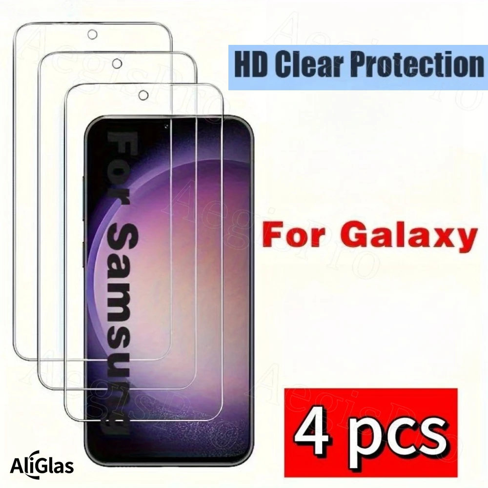 

4PCS Full Cover Tempered Glass For Samsung Galaxy S24 S25 S26 Ultra Plus Edge Fingerprint Screen Protector Protective HD Glass
