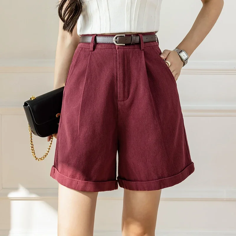 

Fashion Overalls Shorts Women Spring Summer Casual High-waisted Wide Leg Pants Short Pants with Belt Outwear Black Shorts 2025