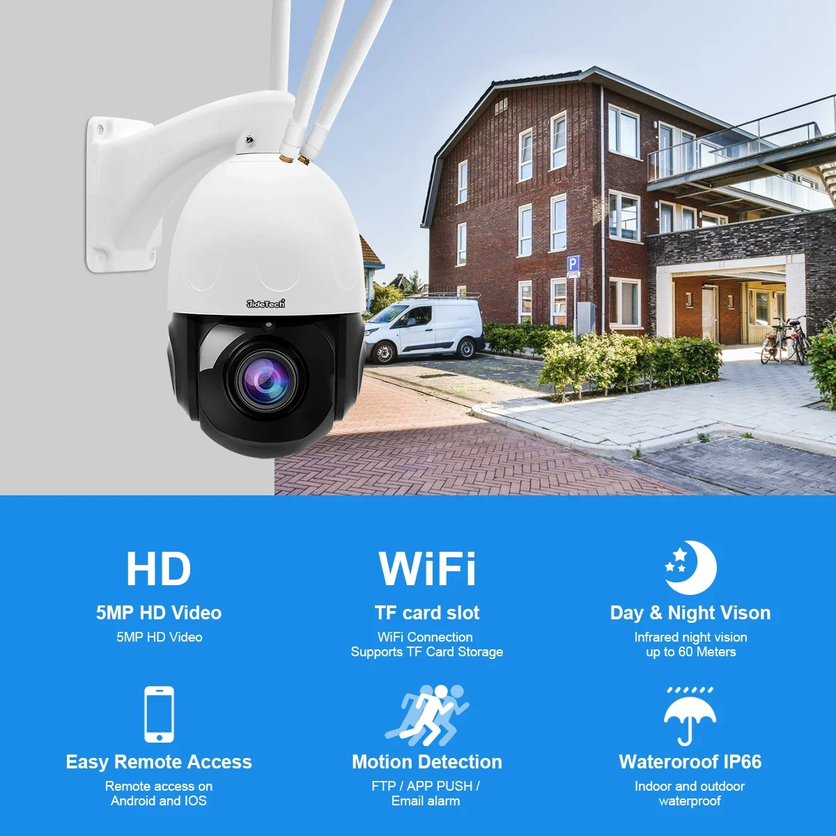 Cámara de red JideTech 5MP 20X Wifi con tres antenas Zoom óptico cámara PTZ cámara de seguridad para el hogar