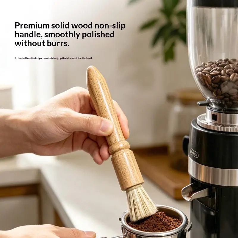 Coffee Cleaning Brush With Natural Wood Handle Soft Bristles: For Bar Espresso Machine
