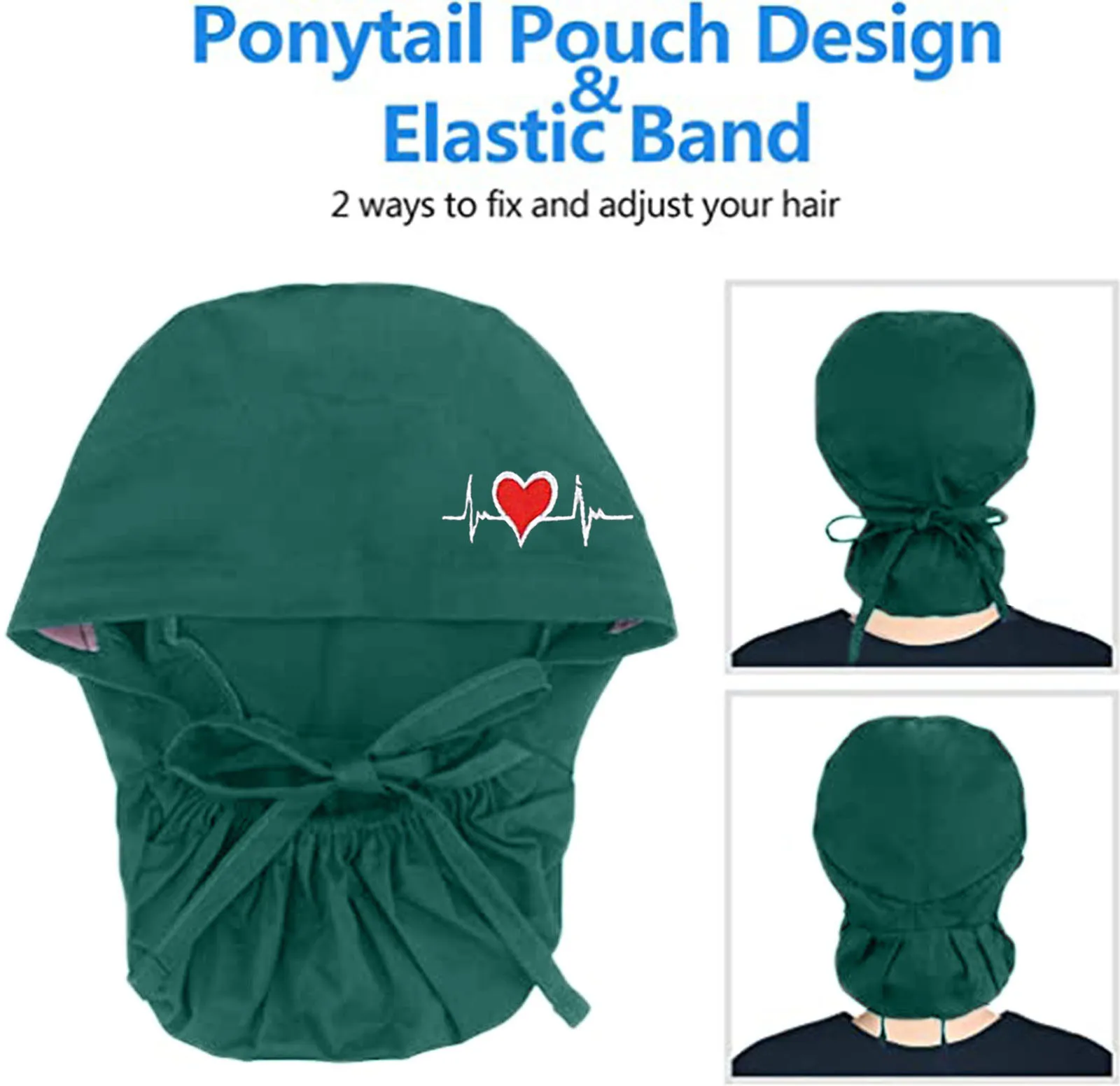 Adjustable Surgical Scrub Caps Working Cap Ponytail Holder Bouffant Nursing Hats With Buttons Long Hair Turban Hats Women & Men