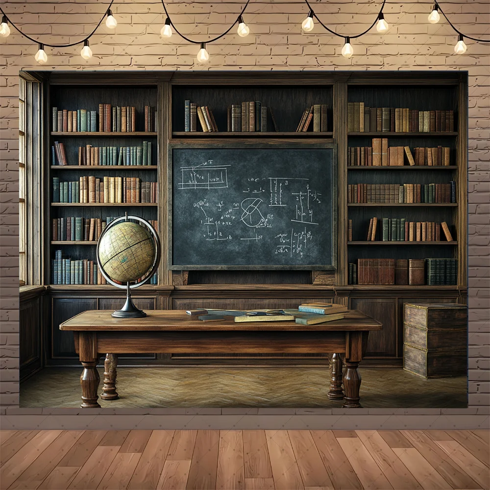 

Back To School Photography Backdrop Bookshelf Books Desk Students Graduation Party Banner Photocall Background for Photo Studio