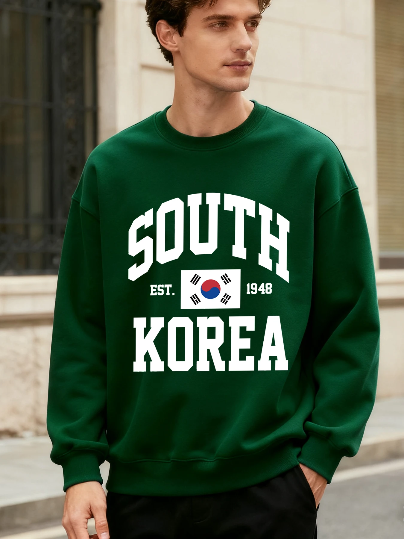 

Южнокорейский флаг с узором, толстовки для мужчин, спортивная одежда с круглым вырезом и заниженными плечами, осенние пуловеры больших размеров, одежда для бега