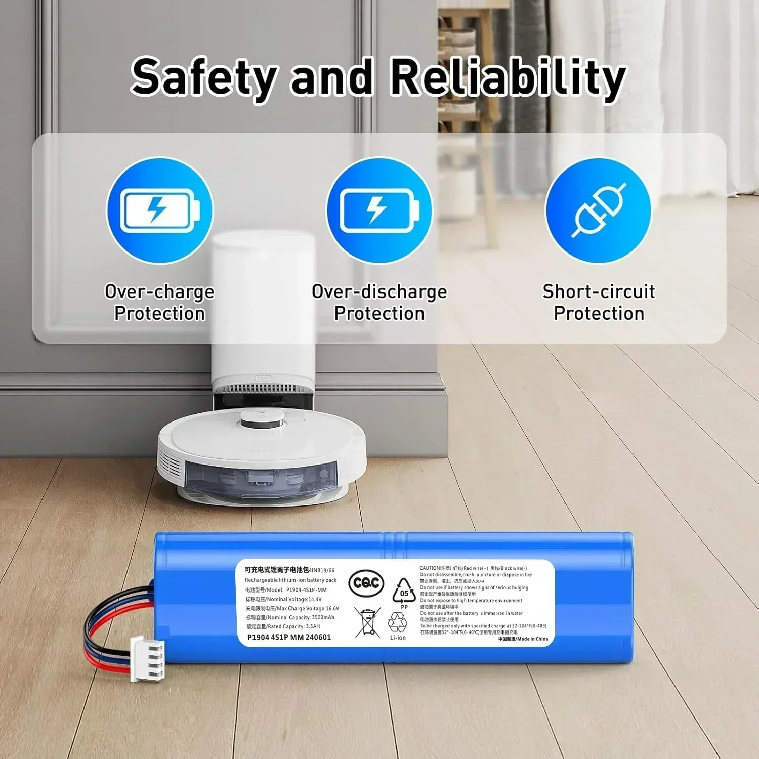 14.4V 6500mAh Li-ion Replacement Battery – High Capacity Spare for Ecovacs Deebot Ozmo 920 930 937 N8 Pro Robot Vacuum Cleaner