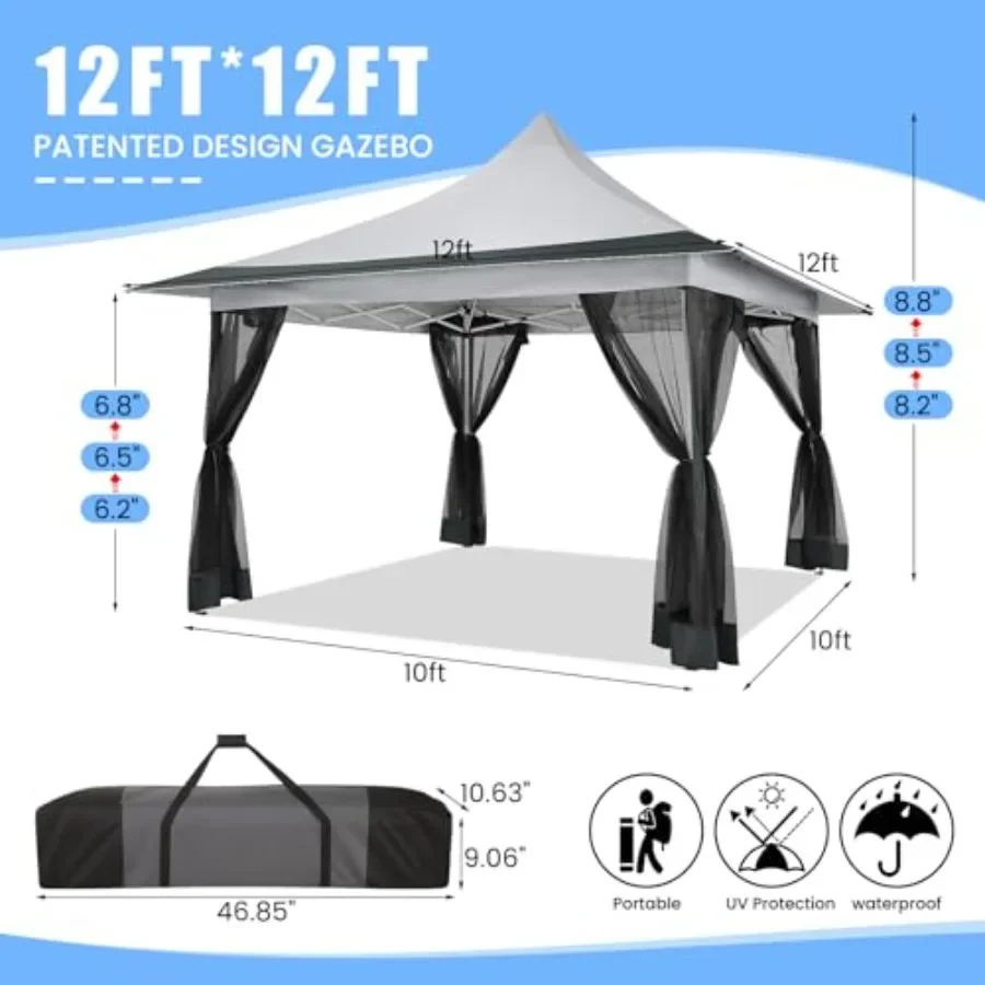 12x12 Pop up Gazebo on Clearance Outdoor gazebo with Mosquito NettingWaterproof Roof  Tent carpas para patio Patio Gazebo toldo