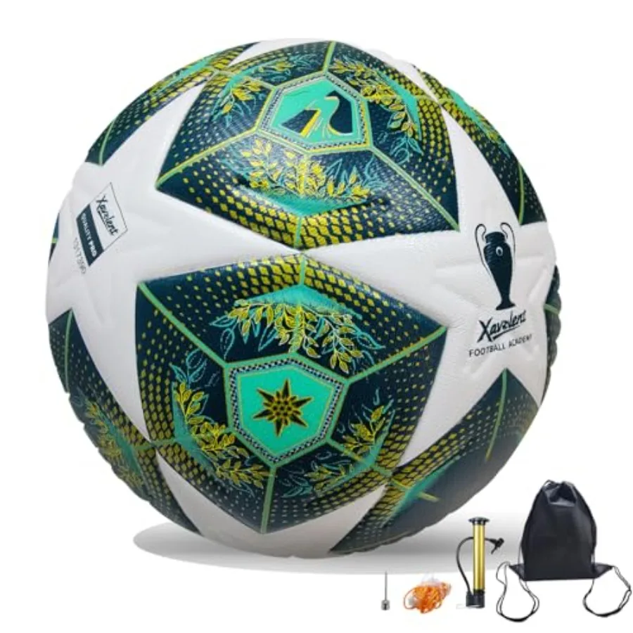

Profional Soccer Ball, Thermal Bonded Waterproof PU Match-Quality Training Ball with Pump