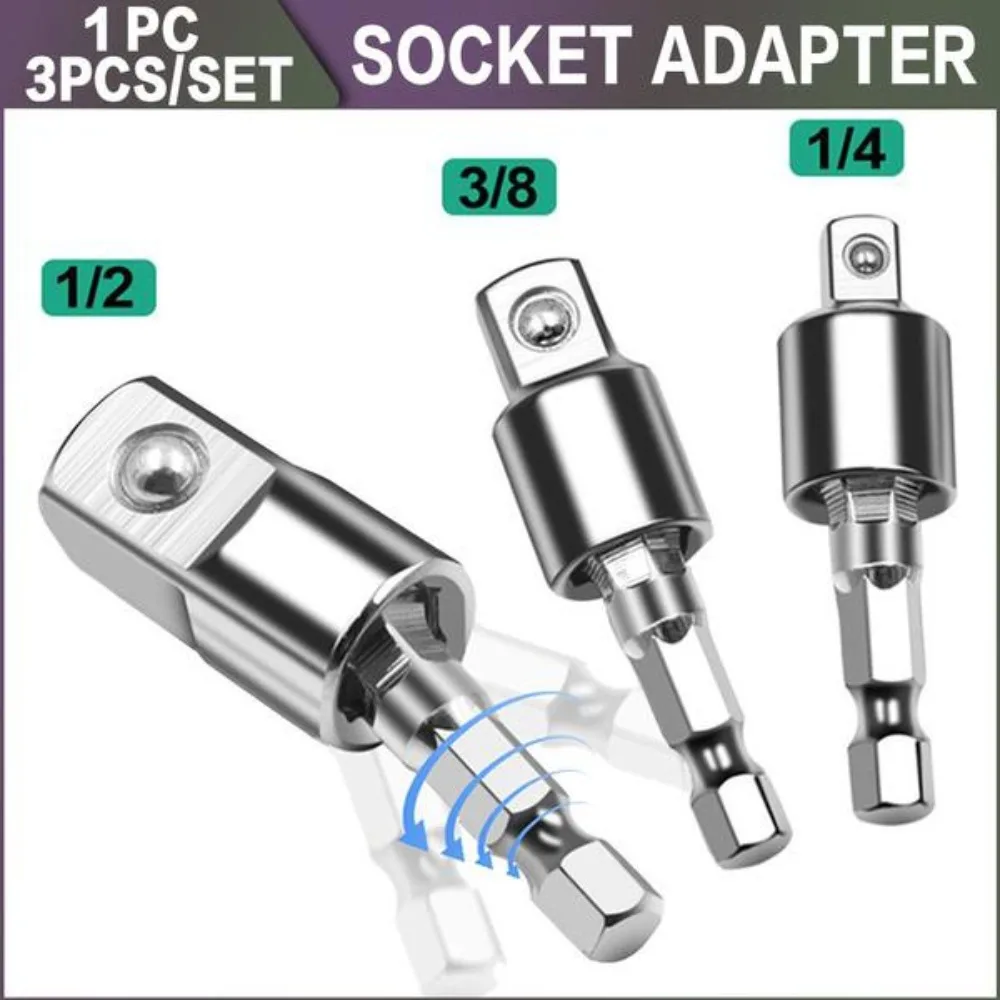 1PC/3PCS Electric Wrench Drill Socket Adapter Rotatable Square Socket Converter Tool for Impact Driver 1/4 、3/8、1/2inch Optional