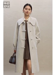 ZIQIAO College Style Double-sided 64.6% Woolen Coat for Women 2023 Winter New Peter-pan Collar Mid-length Wool Coats Female