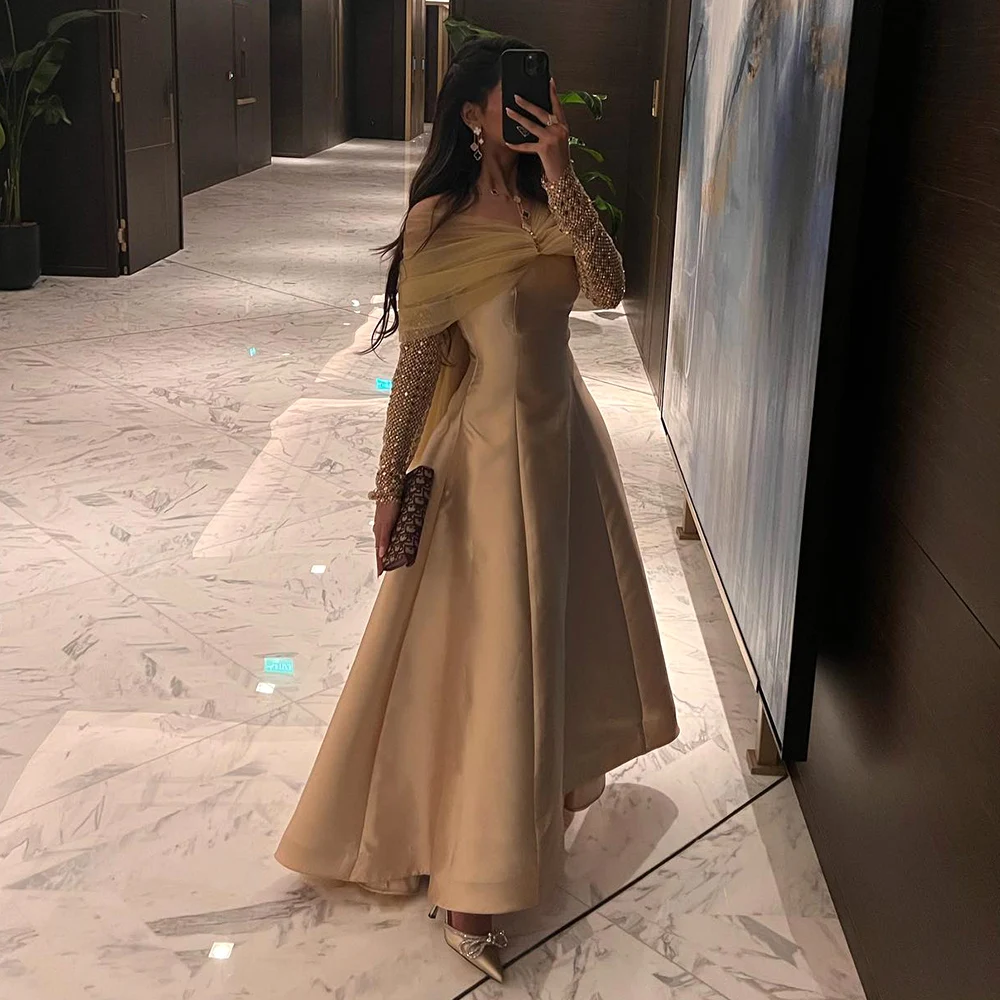 Haute Couture abiti da sera di lusso Dubai per le donne festa di nozze cristallo verde oro nero manica lunga abito da ballo di Gala