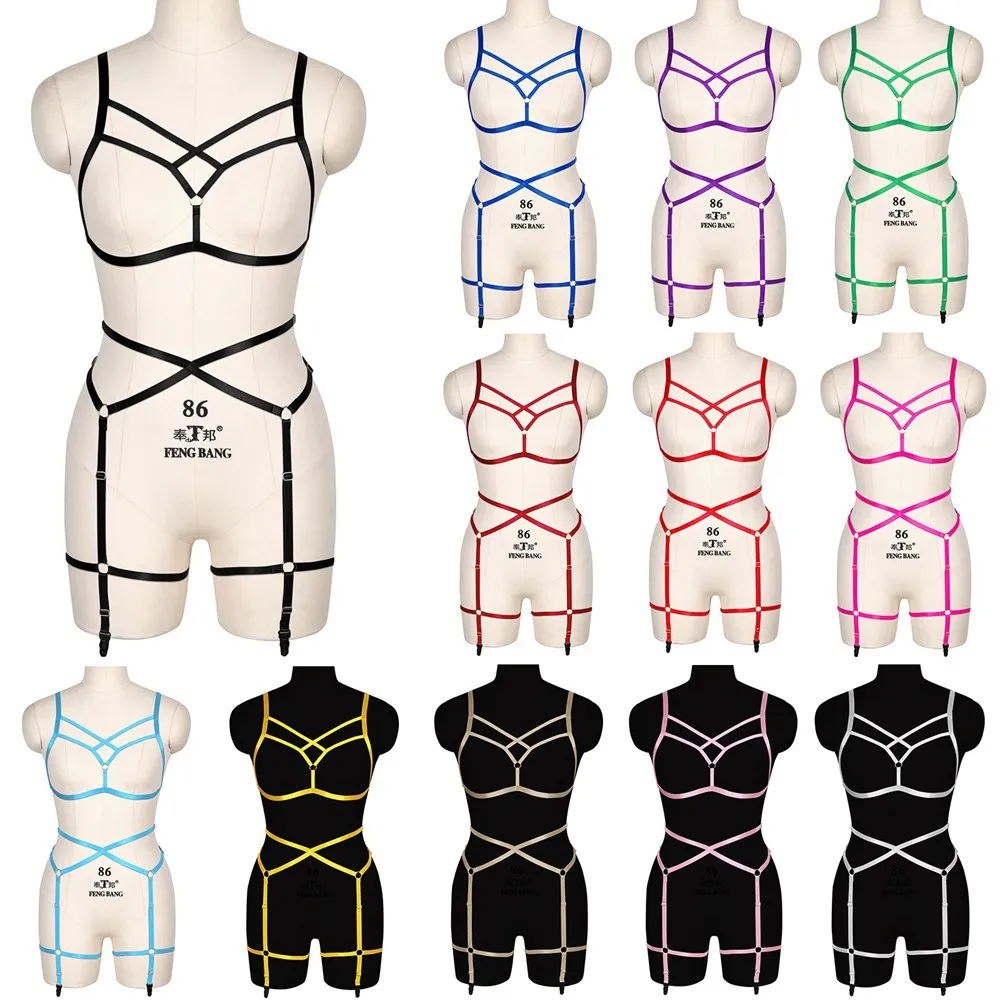 

Gothic Body Straps Harness Set Punk Pole Dance Harness Bra Leg Garter Belt Bondage Sexy Lingerie Body Cage Rave Outfit Wear