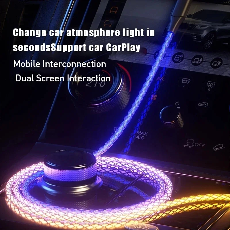 RGB Flowing Light USB Type-C Cable 66W 6A Fast Charging Nylon Braided LED Glow Charger Data Cord Mobile Phone Accessories view 6