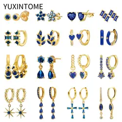 925 Sterling Silver Ear Needle Blue Crystal Water Drop Pendant Earrings for Women Fashion Heart Stud Earrings Luxury Jewelry