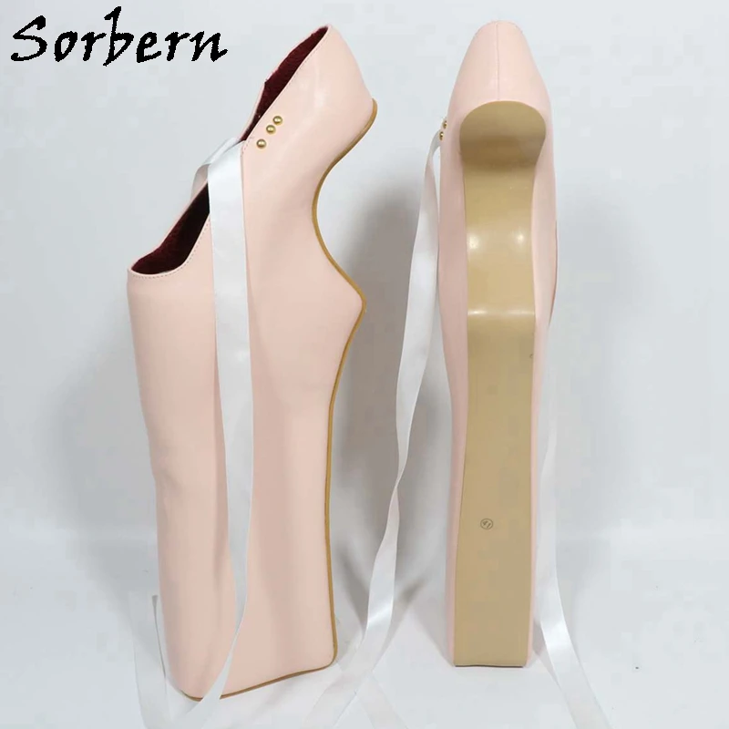 Sorbern Blush Pink Ballet Heelless Shoes Satin Lace Up Hidden High Platform No Heels Fetish Pump Shoe Custom Multi Colors