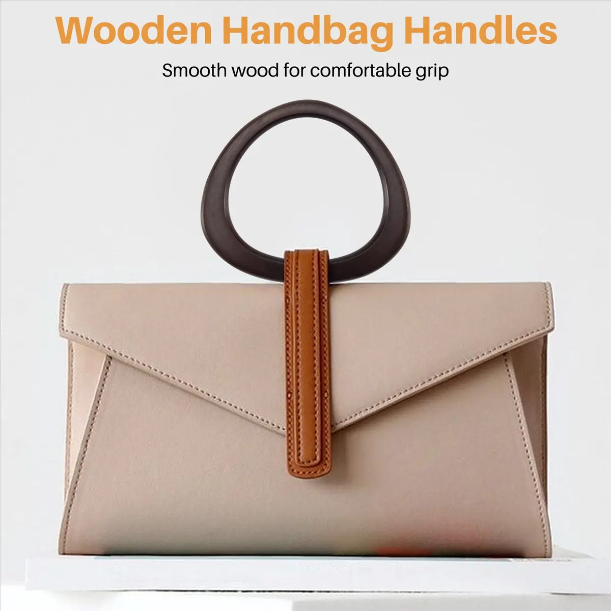 A45I 4 Pack Wooden Purse Handle D Shape Wooden Handles Replacement Tool for Crocheted Knitted Bag Beach Bag Straw Bag Handles