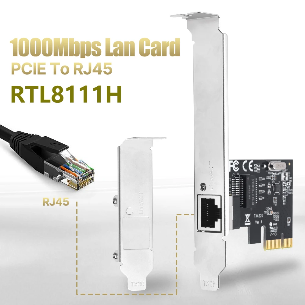 

1000Mbps PCIE To RJ45 Network Adapter RTL8111H RJ45 LAN Card 10/100/1000Mbps Gigabit Ethernet PCI-E X1/X4/X8/X16 For Desktop PC