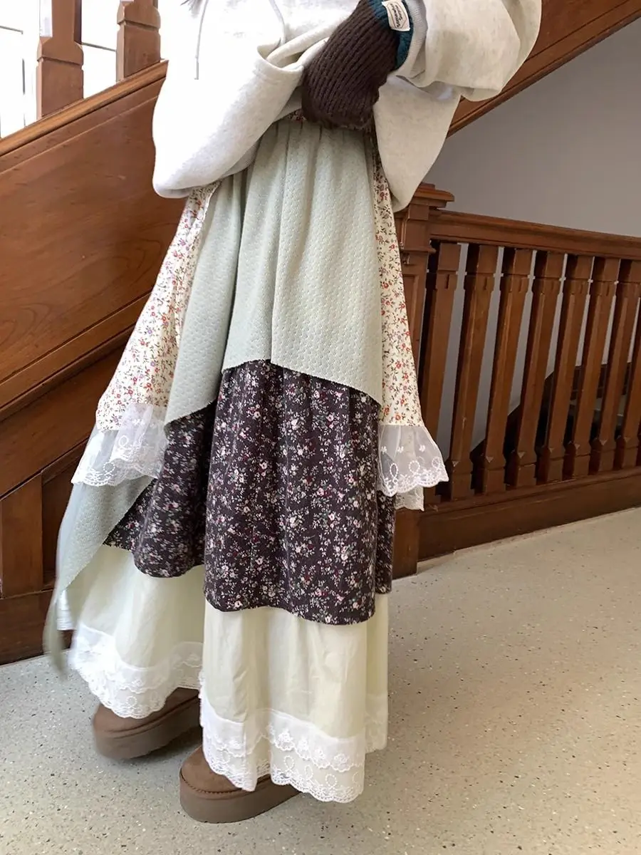 

Gagarich, французский деревенский стиль, кружево с цветочным принтом для женщин, 202, дизайн Sense, ниша, осень-зима, новая пышная юбка трапециевидной формы для торта