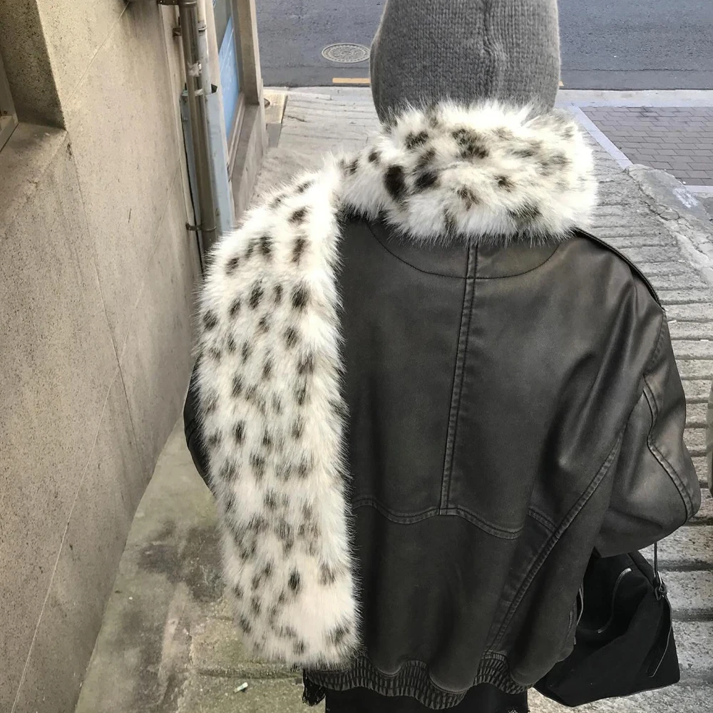 الكورية Ins حار فتاة طويلة ليوبارد أفخم وشاح Y2K الدافئة وشاح ناعم الشتاء السيدات سميكة ومطول فو الفراء شال