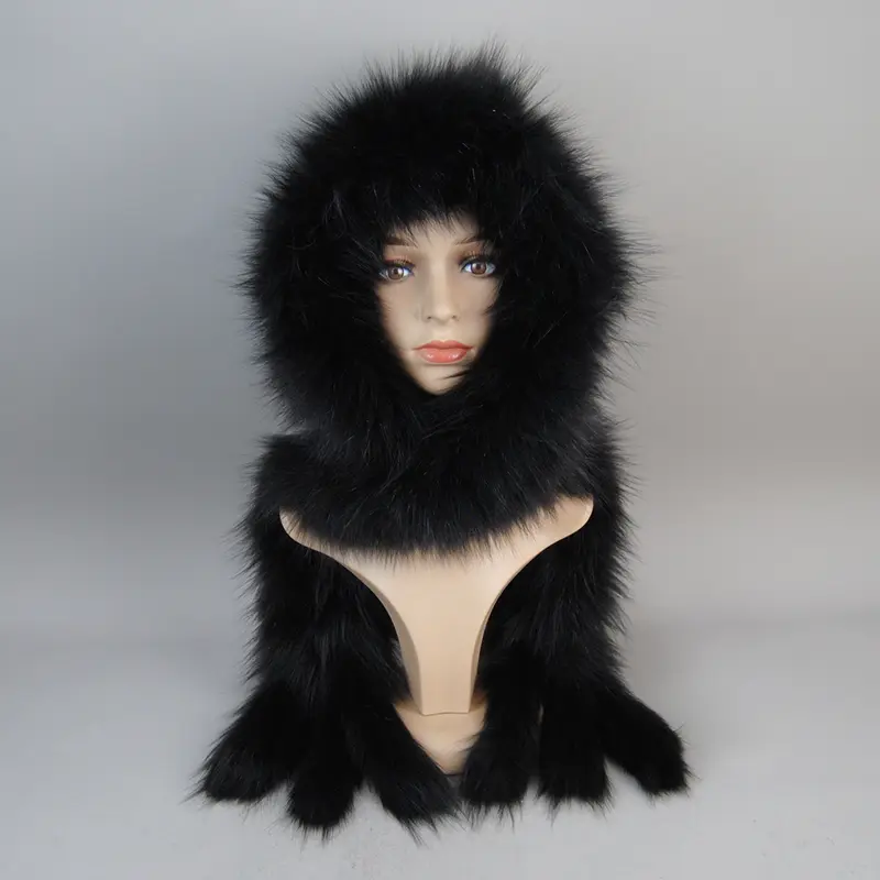 Luxury Knit Genuine Fur Caps Muffler Winter Thick Women 100% Natural Fox Fur Hat Scarves Lady Warm Fluffy Real Fox Fur Hat Scarf - Image 9