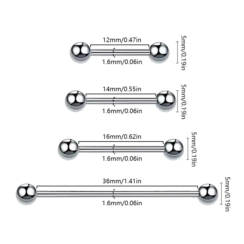 1/10 Stück Externer/Interner Gewinde-Piercing-Schmuck aus G23 Titan, 14G 16G, langer Industrial Barbell Ring, Zungenpiercing, sexy Barbell – Detail 2