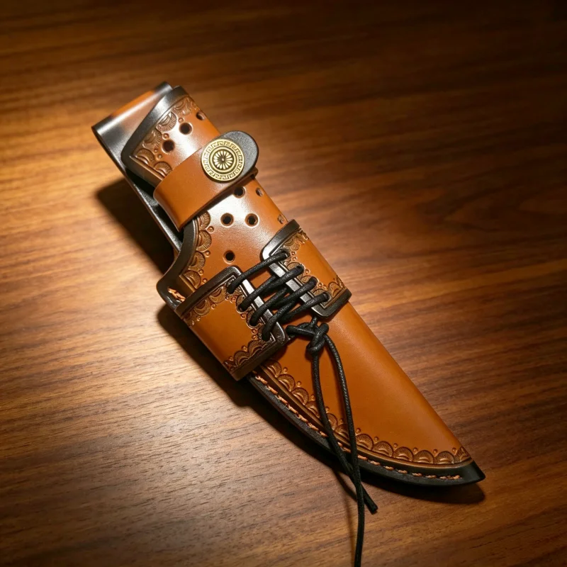 Vintage Embossed Leather Sheath, Universal Fixed Blade Knife Holster, Handcrafted EDC Tool Storage Pouch