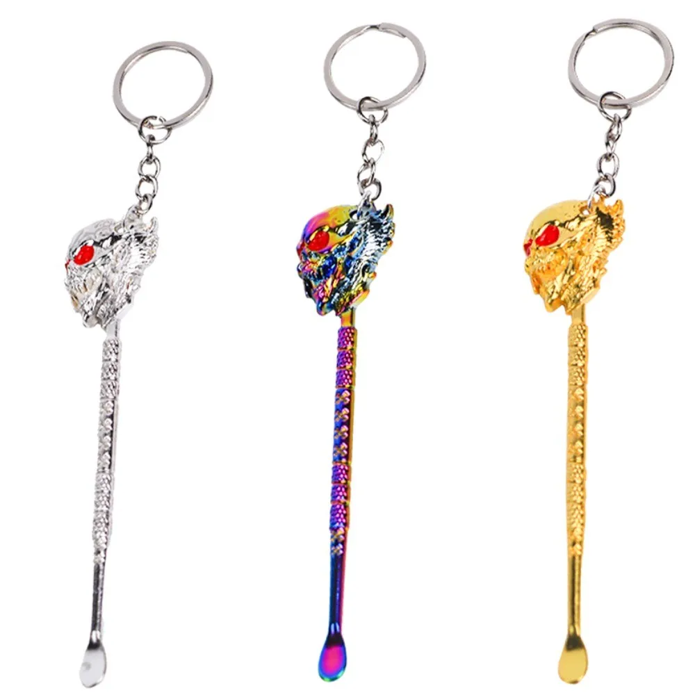 11.8cm Fantasy Skull Head Metal Oil Spoon Smoking Accessory Portable Keychain Pendant Multipurpose Decor Gift view 3