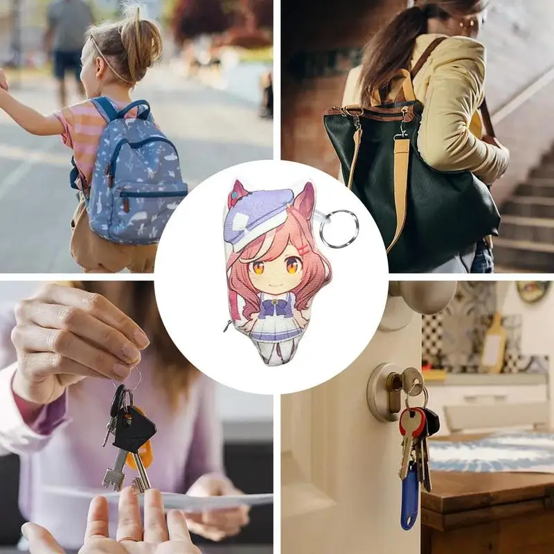 Chaveiro de pelúcia anime pequeno para mulheres, brinquedos de pelúcia com som, chaveiro mochila para menina, decoração interior do carro, pingente de boneca