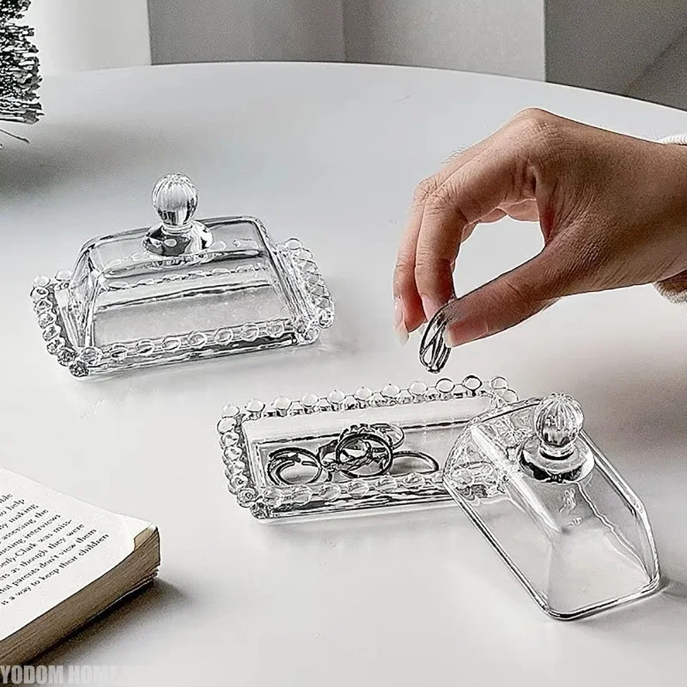Bead Edge with Lid Long Square Box Jewelry,Butter Plates Jewelry Box Ring Necklace Storage Plate Ins Windshield Storage Boxes