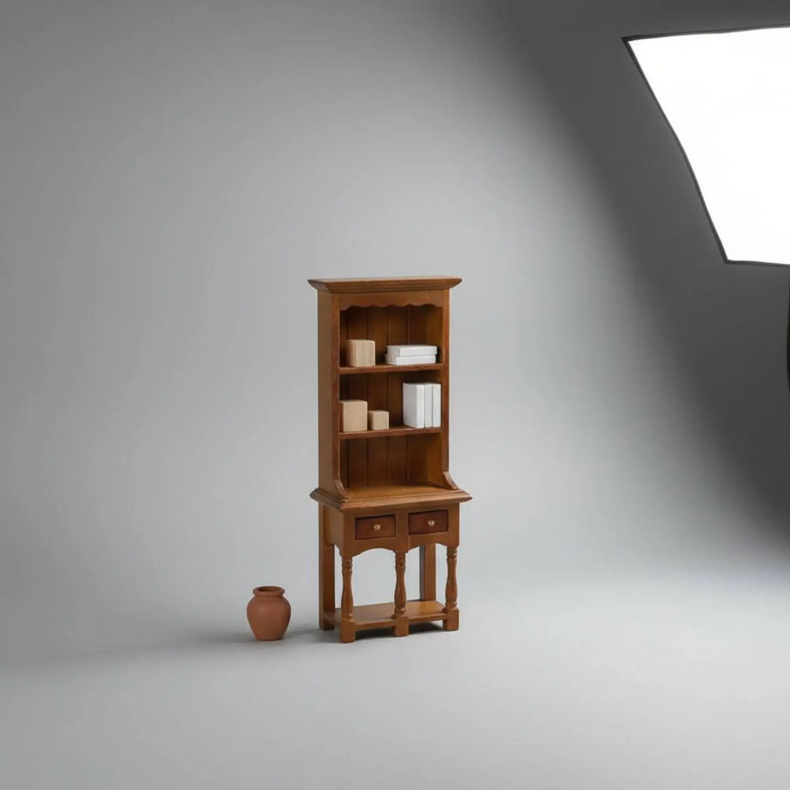Bild 5: Puppenhaus-Bücherregal mit Doppelschublade, Miniatur-Bücherregal im Maßstab 1:12, Kompakte Größe