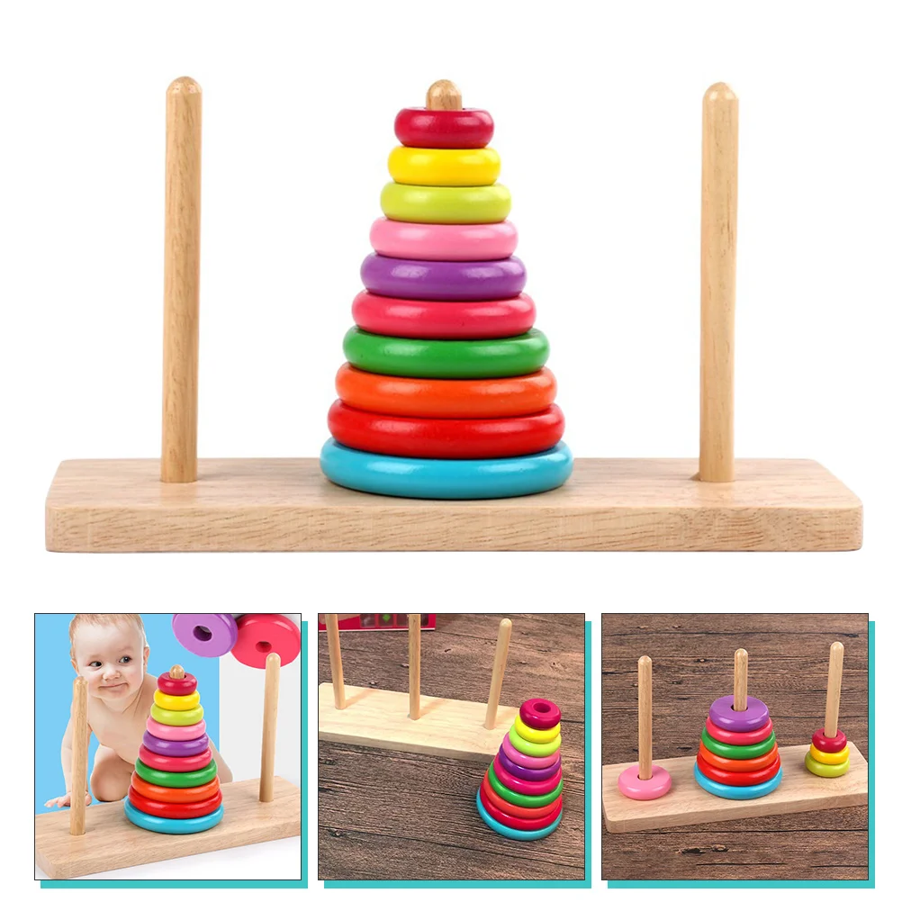 Wooden Tower of Hanoi Educational Stacked Intellectual Children Plaything Logic Puzzle Stacking Aldult Pupils