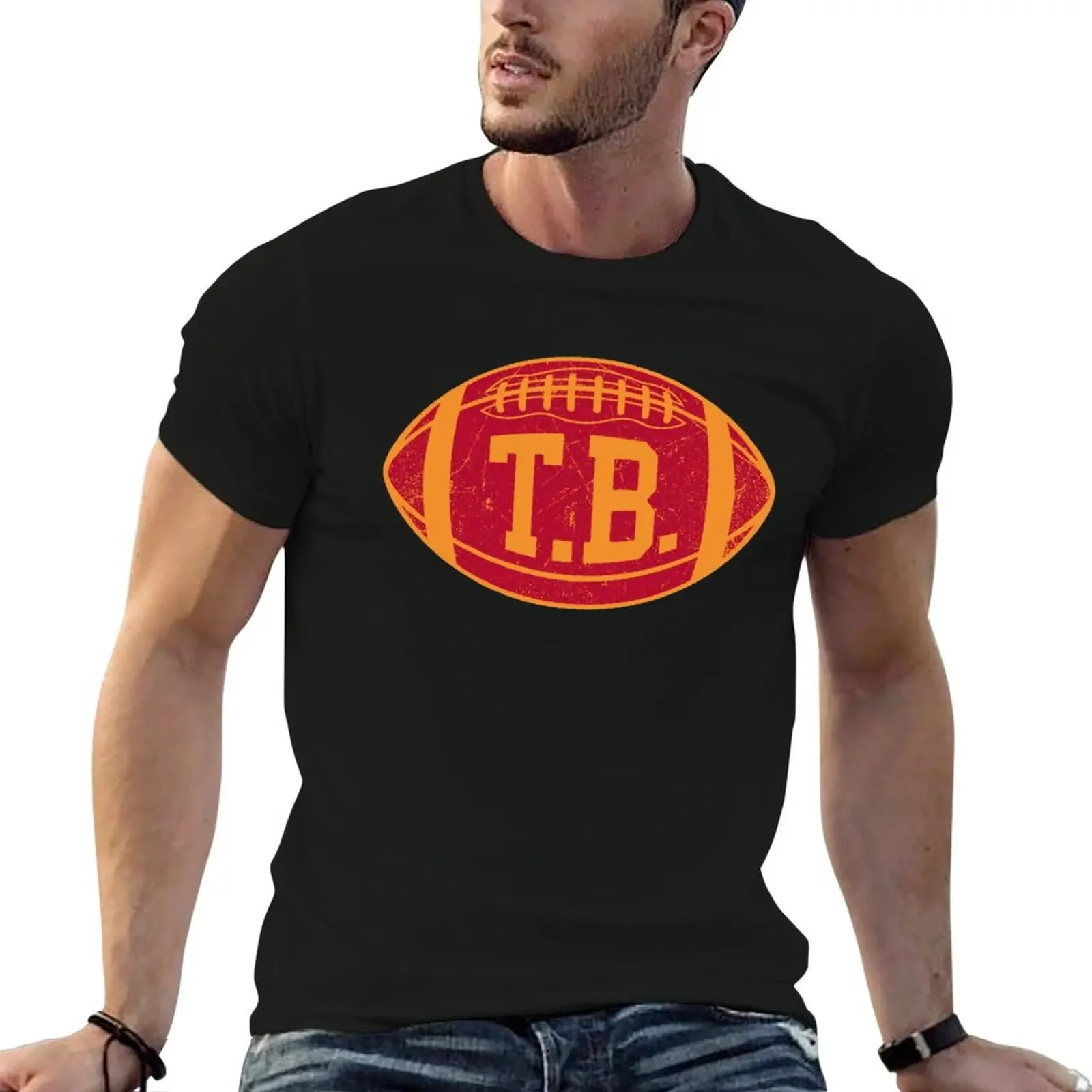 

TB Retro Football - Orange T-Shirt oversized blacks customizeds men clothings