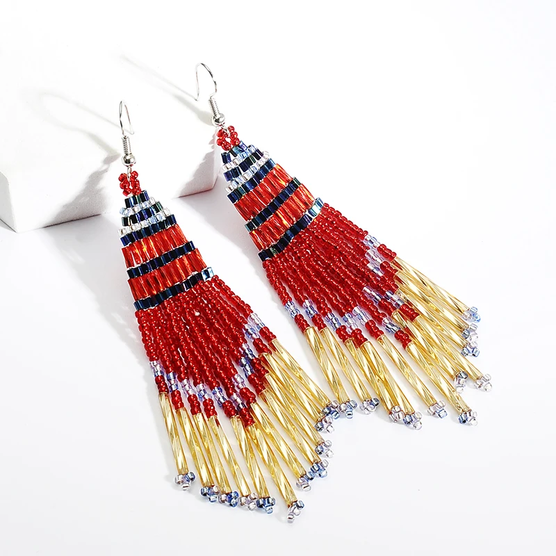Picture 6: Tassel Rice Beads Earrings For Women Handmade Dangle Drop Earrings Bohemian Style