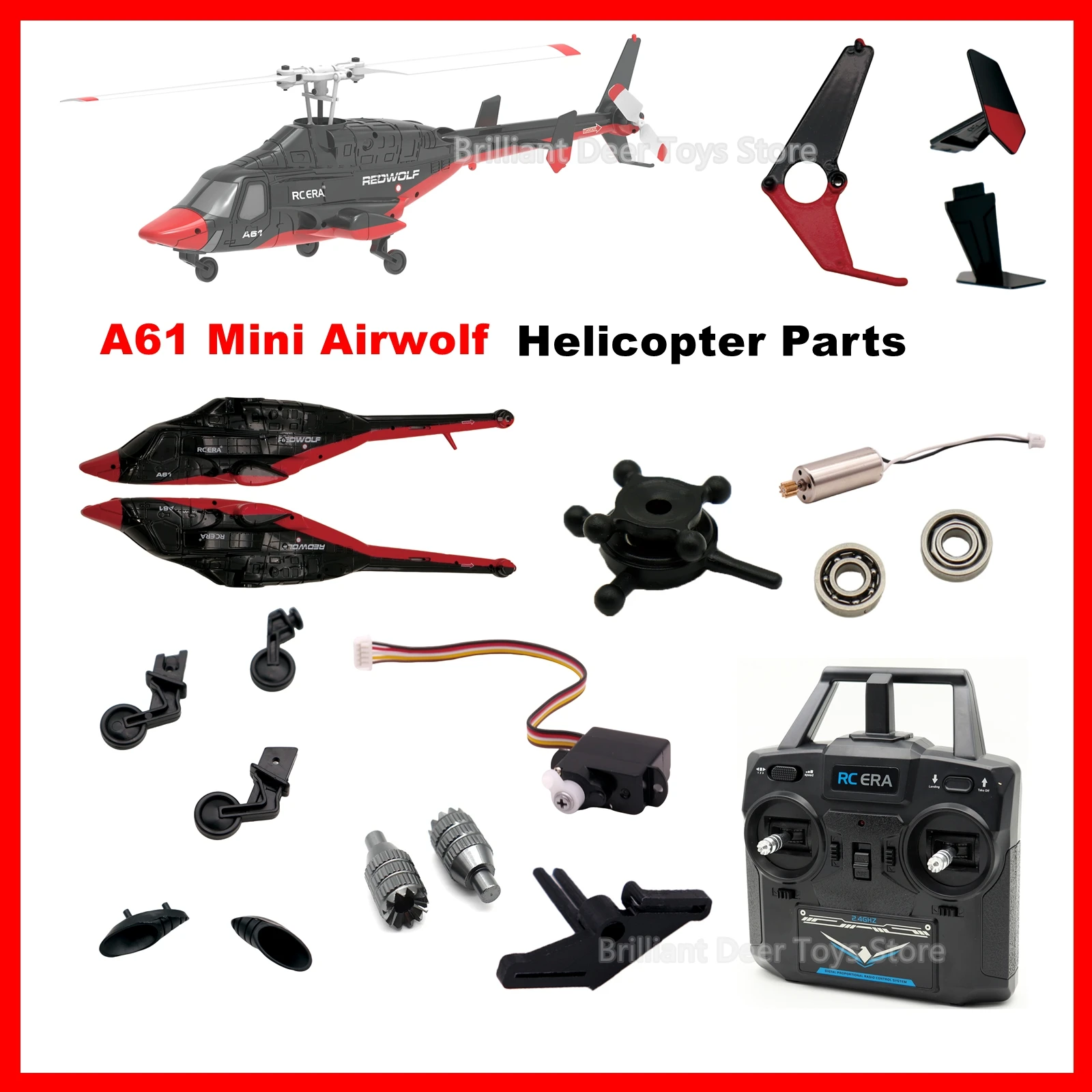 Pièces de rechange d'hélicoptère stabilisé gyroscopique pour RC ERA A61 Mini poignée de lame de Fuselage Airwolf et batterie