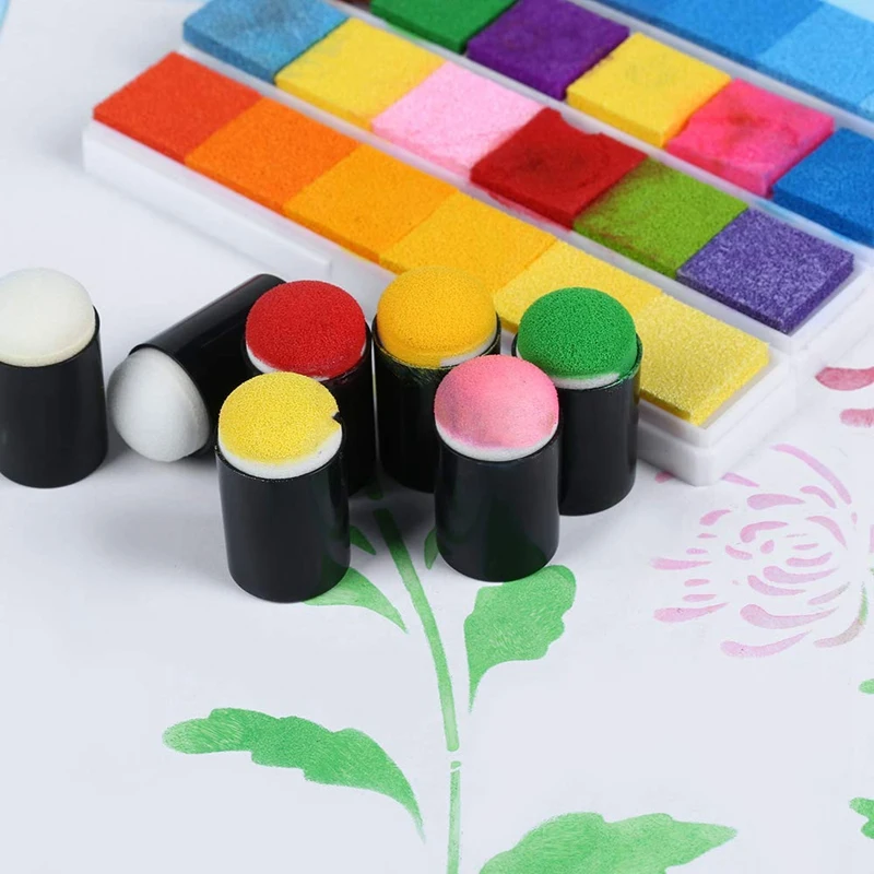 25Pcs Finger Sponge Dauber Painting Ink Pad Stamping Brush Craft Case Art Tools With Box Office School Drawing DIY Craft