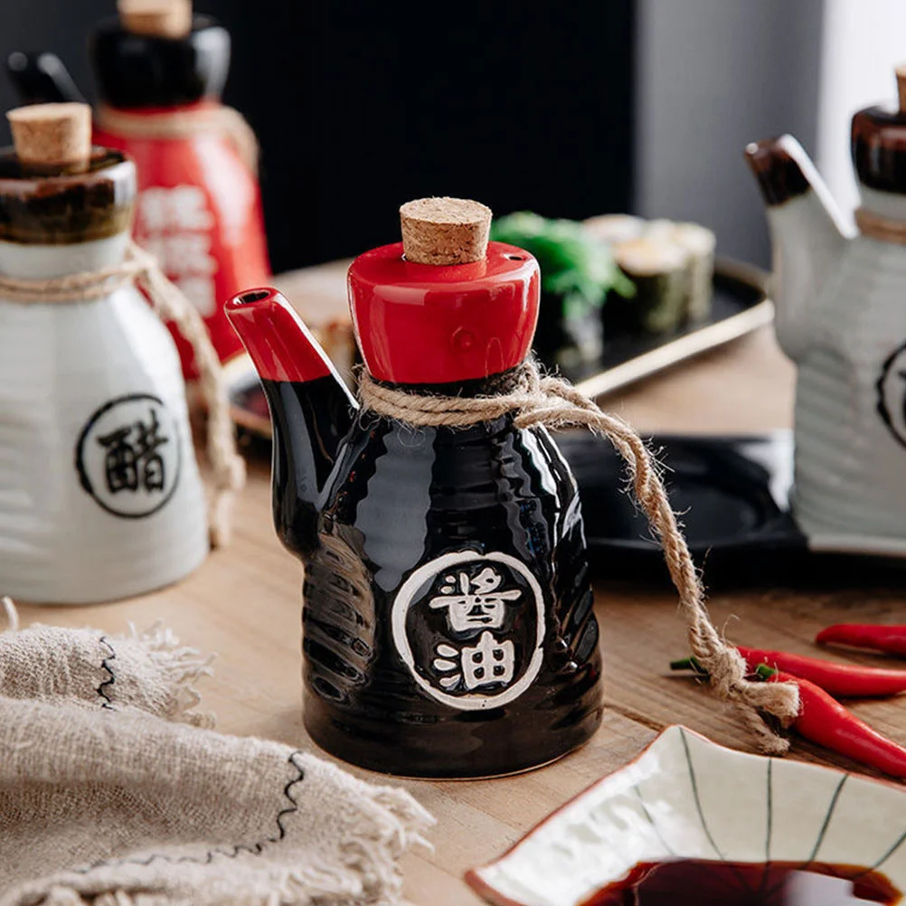 

Ceramic Soy Sauce Bottle Spice Liquid Condiment Holder Syrup Pump Mouthwash Dispenser Containers Japanese Style