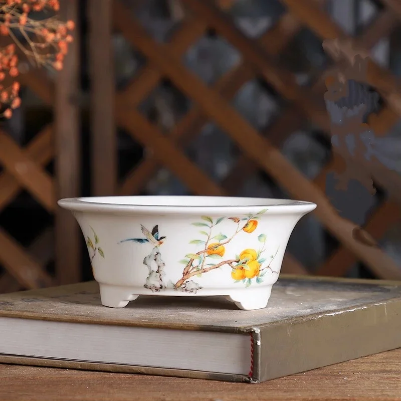 Porcelain Round Circle Bonsai Pot Tradition China Succulents Garden Decoration