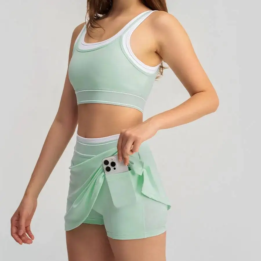 

Спортивная теннисная юбка с высокой талией, спортивный костюм, мини-платье в белую полоску, встроенный бюстгальтер для женщин, бег в тренажерном зале