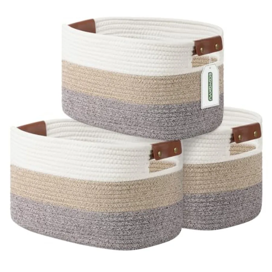 

Хлопковая плетеная корзина для хранения с ручками, 15x10x9 дюймов, для полок, белья, полотенец, одежды, книг, градиентный коричневый цвет