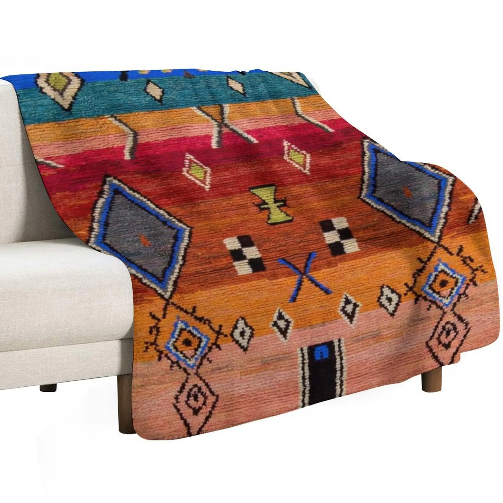 Heritage Traditional Multicolour Moroccan Rug Design Throw Blanket Heavy Retros Sofas Blankets For Baby Blankets