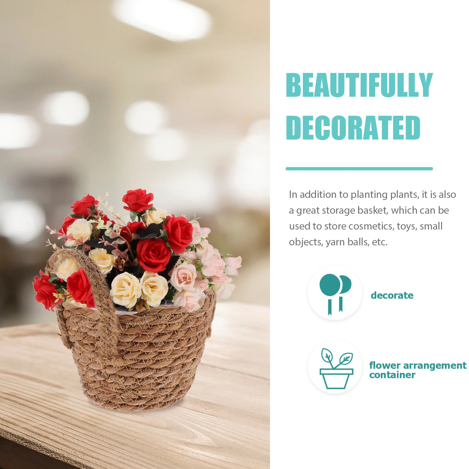 

2Pcs Woven Flower Basket Rustic Hand Woven Planter Decorative Storage Basket for Indoor Plants Home Rustic Flower Planter