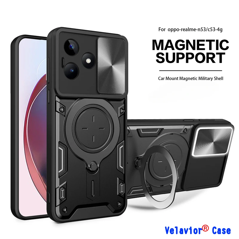 Case for Realme C53 Shockproof Armor Slide Lens Protect Coque Cover for Realme C53 N53 C30 C31 C33 C35 Shell Holder Ring Fundas