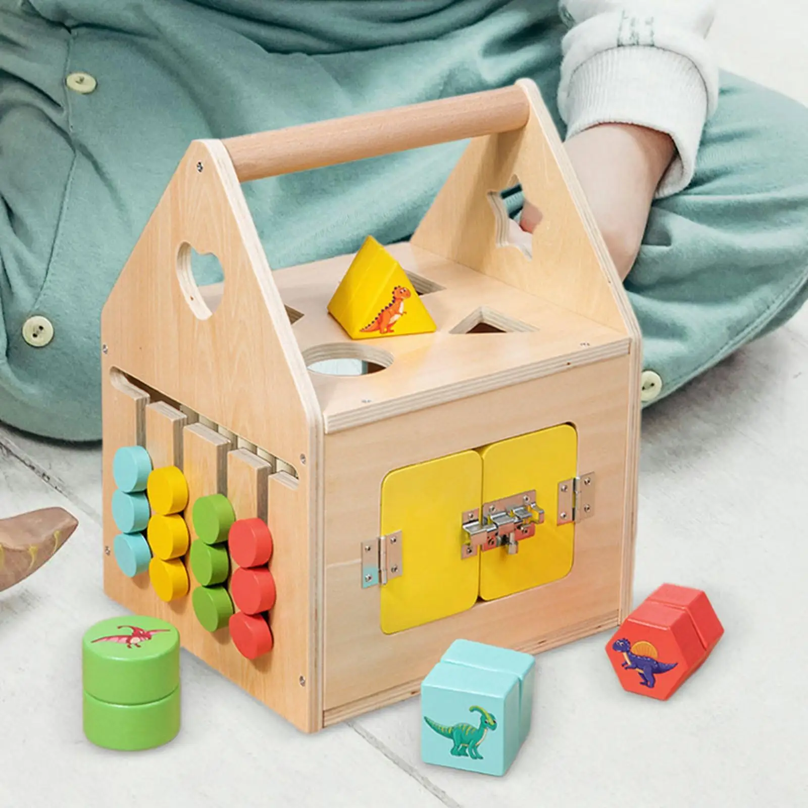 Montessori Lock Box Toys Wooden Shape Sorter Toys Activity Cube Busy Board