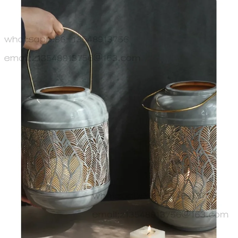 Metal wind lamp candle holder decoration model room soft decoration accessories high-end dining table European decorative