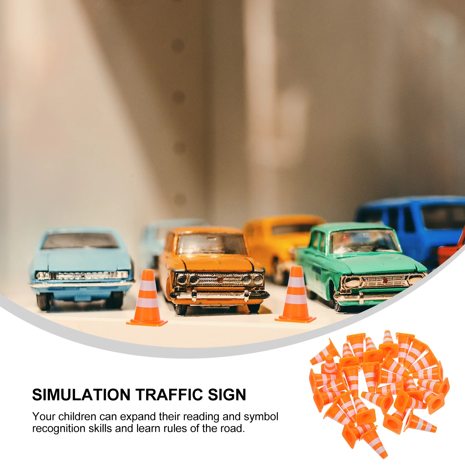 

30 50Pcs Mini Traffic Signs Toys for Kids Construction Simulation Roadblocks Educational Cognitive Play Set Model Street Cones