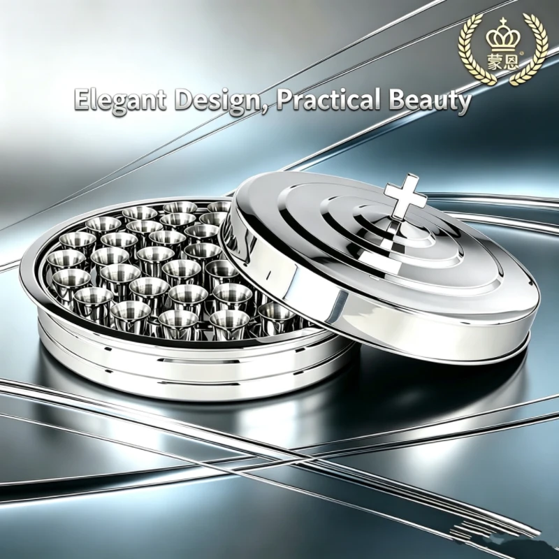 Holy Communion Stainless Steel Mini Chalices Plate Set with Tray And Lid 40pcs Cups Communion Accessories for Church Events