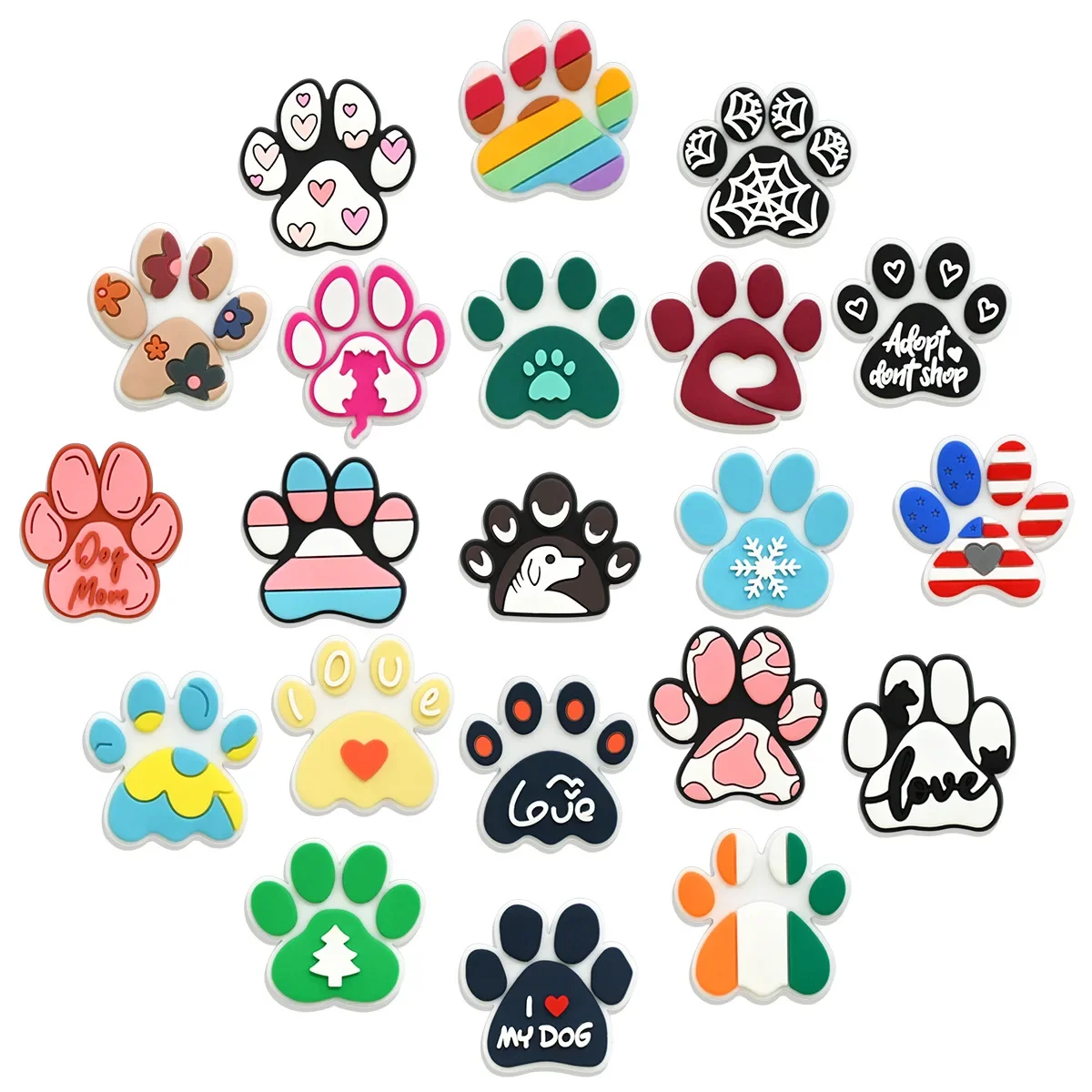Cute cartoon dog paw print 2pcs PVC shoe buckles charms accessories decorations for clog sneaker wristbands DIY kids party gift