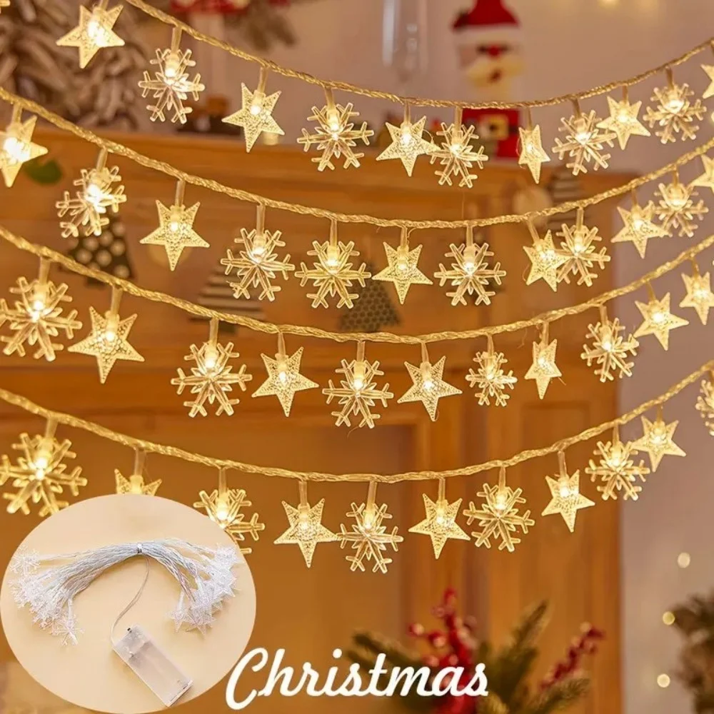 1.5M/3M Christmas LED Fairy Light, Battery Powered,Star Snowflake Deer Christmas Tree Shape Decor, Indoor Holiday Party Lighting